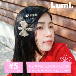 精致蝴蝶结水钻发夹 通勤百搭气质碎钻刘海发夹 少女侧边一字夹