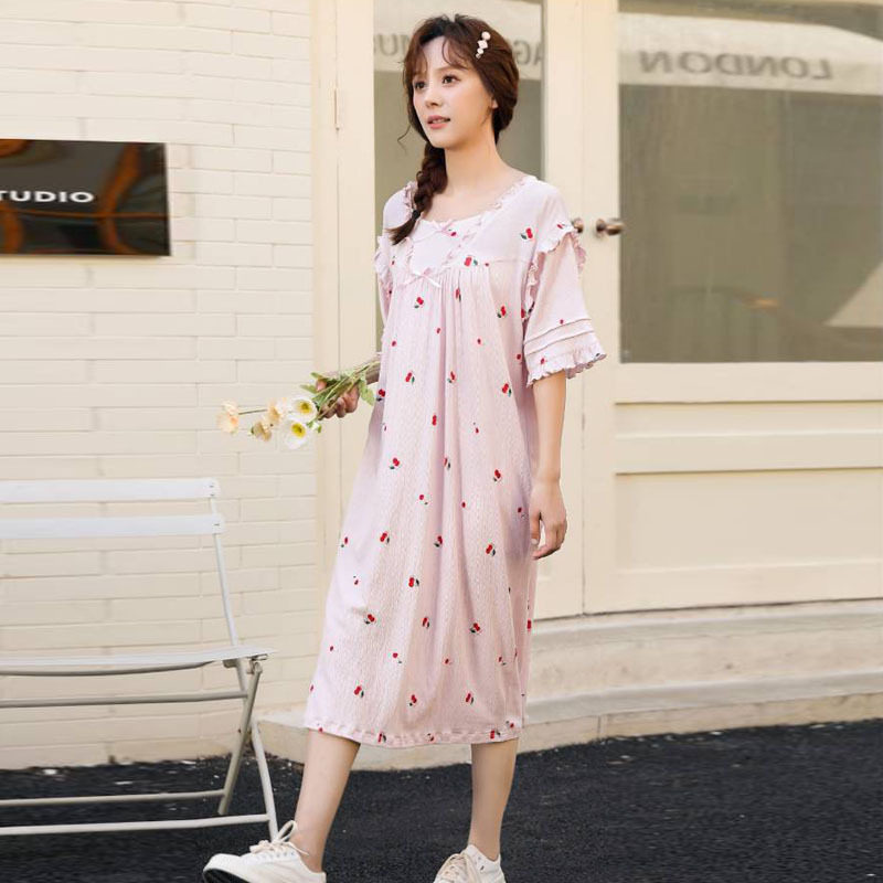 莫棉盼你美半袖短袖裙子内置胸垫纯色家居服2026新款睡裙女款睡衣