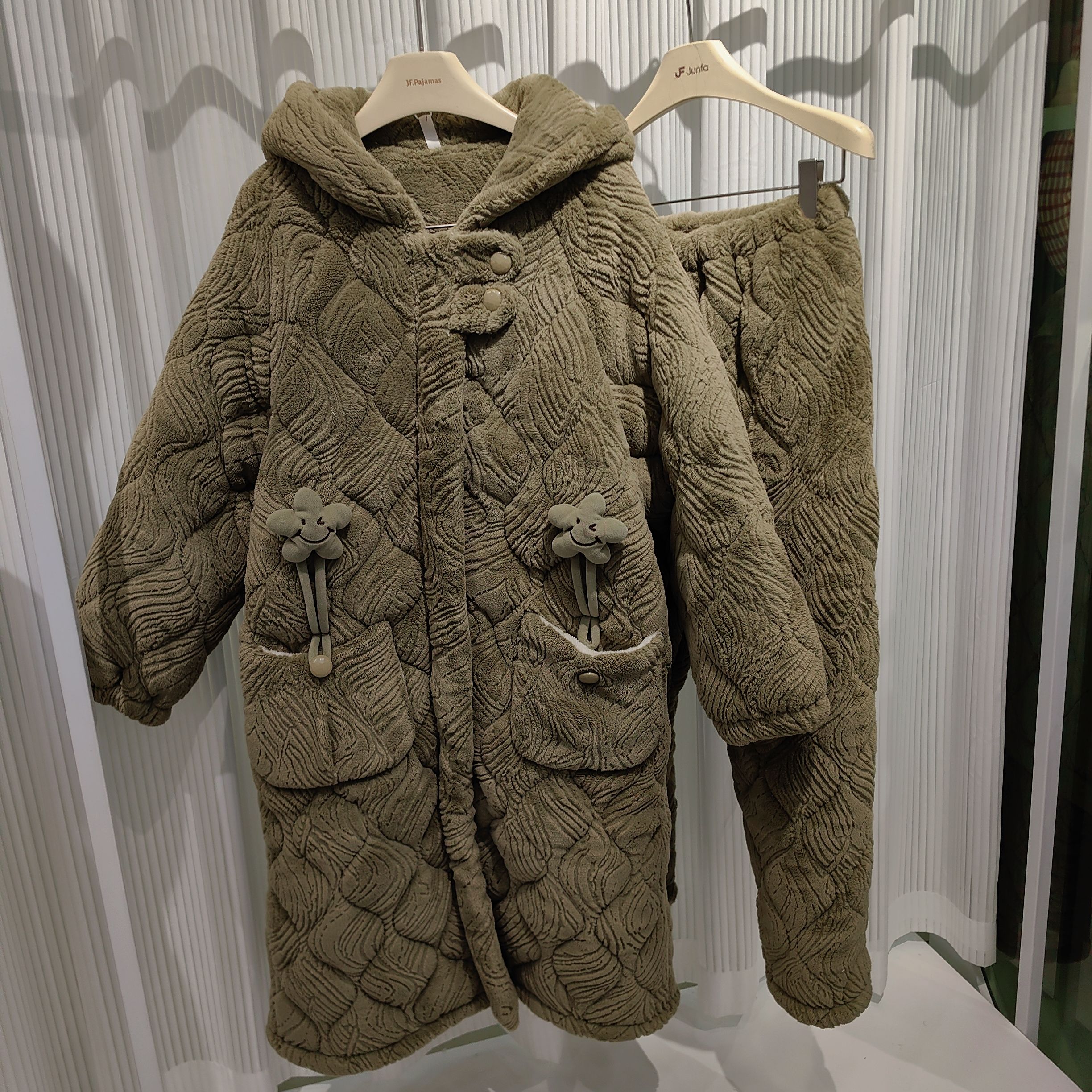 安可公主冬睡衣女士加长款睡袍三层夹棉袄加厚加绒外出家居服套装