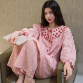 甜美粉色花卉拼接娃娃领睡衣女2026春季 亲肤舒适家居服可外穿 大码