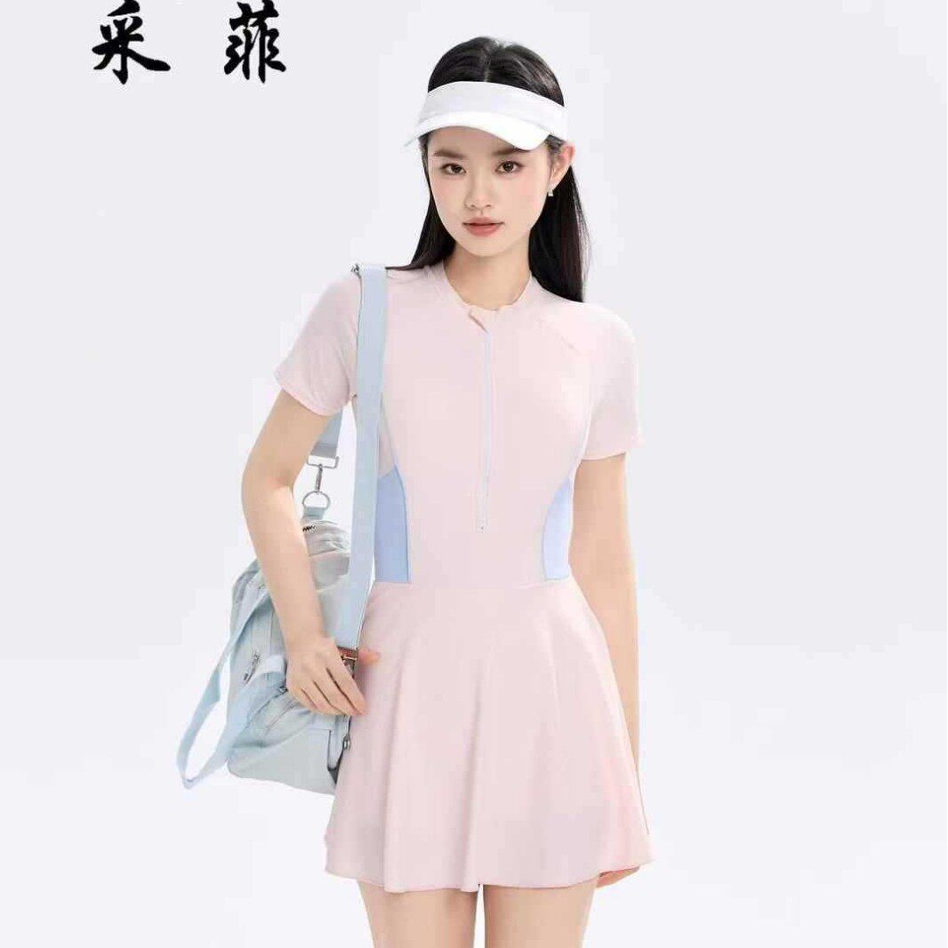 采菲26111新款成人泳装女士连体裙式保守遮肚显瘦运动泳装游泳衣