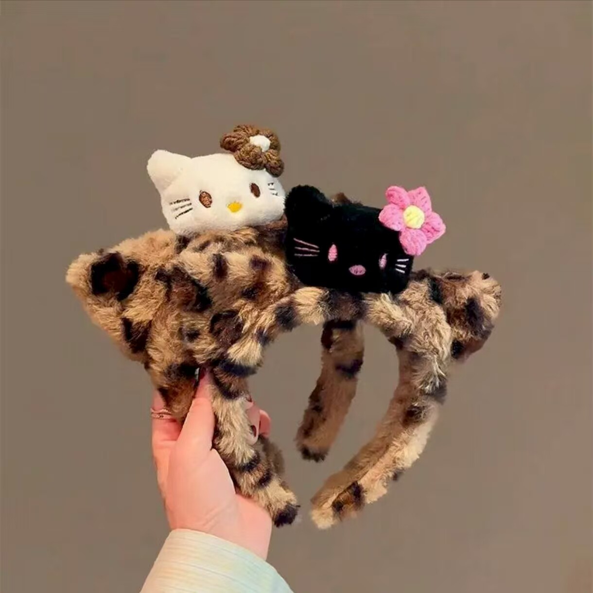 日本正品豹纹毛绒k发箍女