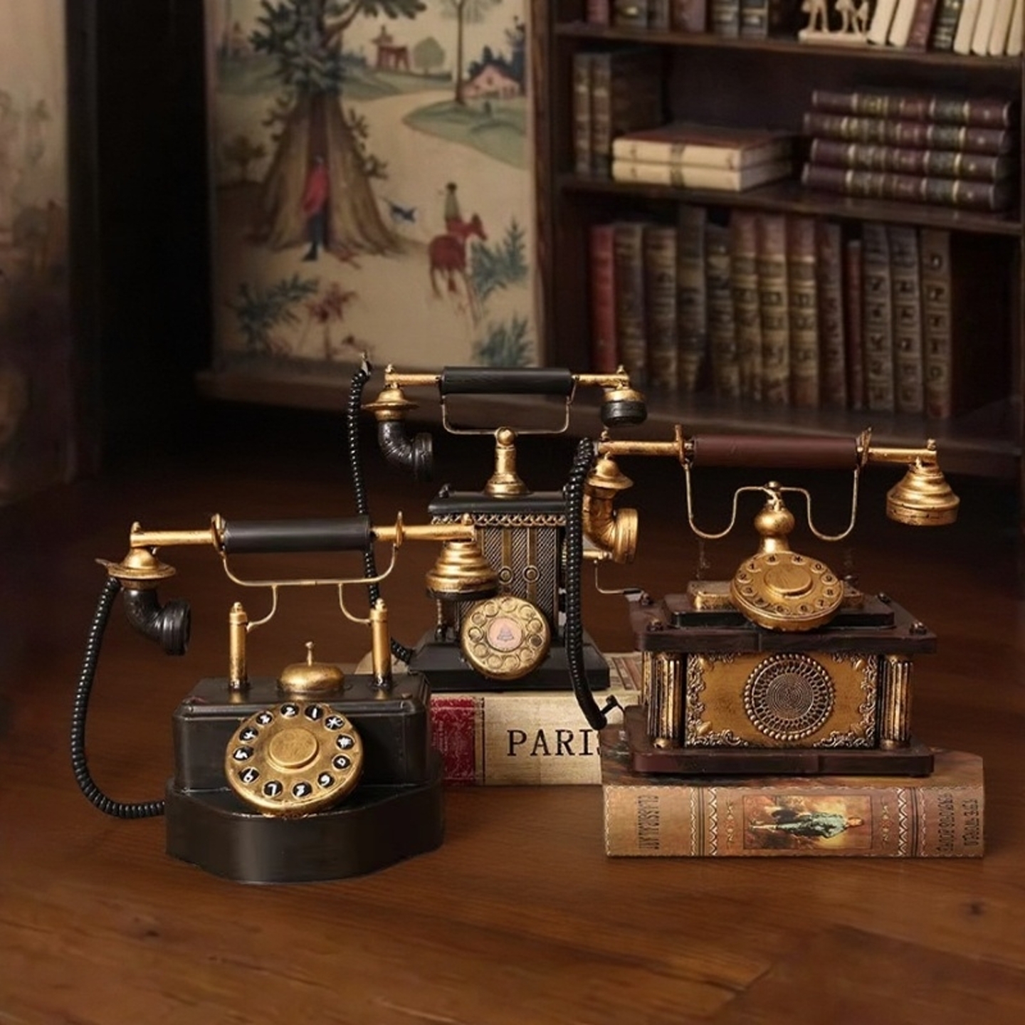 复古手摇电话机民国转盘座机大哥大装饰摆件壁挂机老上海古董道具