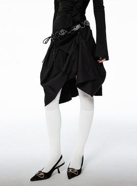 VCR STUDIO四种穿法黑色设计感原创百褶裙女秋冬高级辣妹半身裙