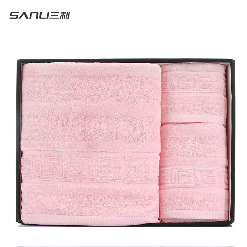 【三件套装】三利毛巾回纹割绒套装精梳棉方巾毛巾浴巾礼盒定logo