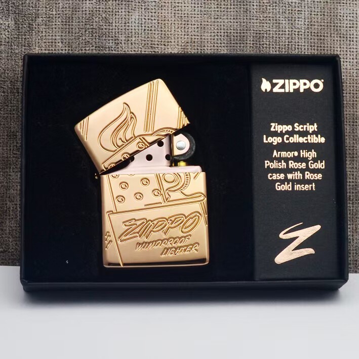 正版Zippo防风煤油打火机 48768斜阳镀玫瑰金美版原版斜底刻