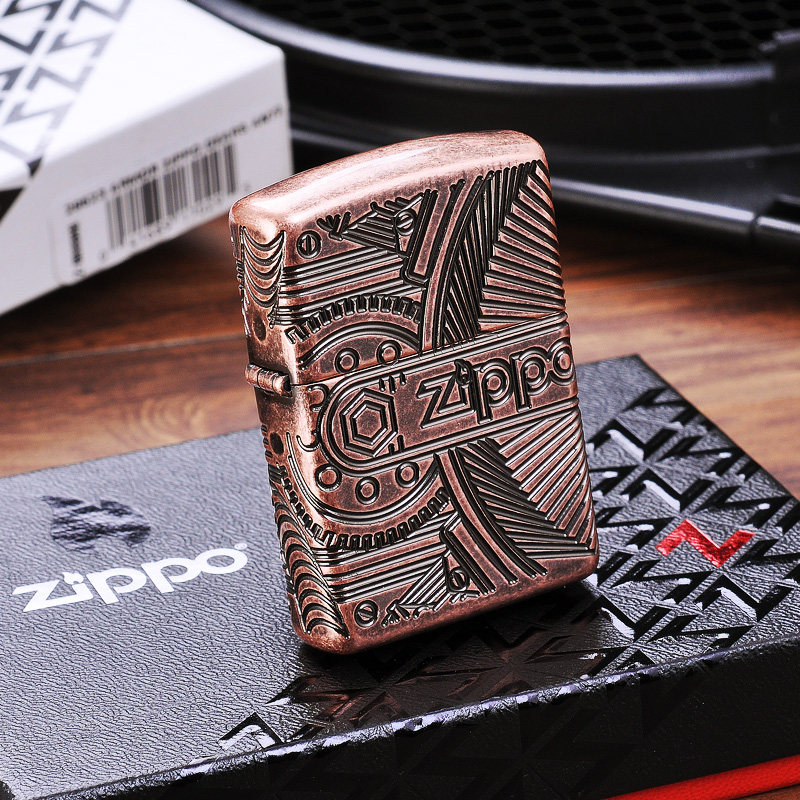 美国zippo芝宝打火机复古盔甲紫铜个性机械解构朋克齿轮