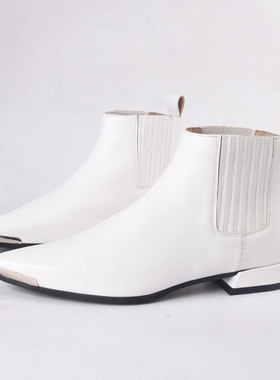 37头层牛皮 恋尚萝莎Linea Rosa 白色时 尚休闲鞋女短靴子真尖头