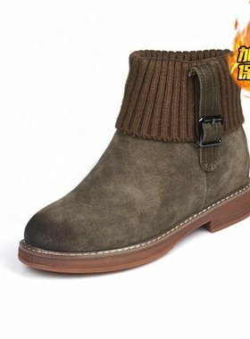 34-35牛皮Zuse加绒加厚个性灰色 保暖短靴帅气尖头风衣短筒靴726X