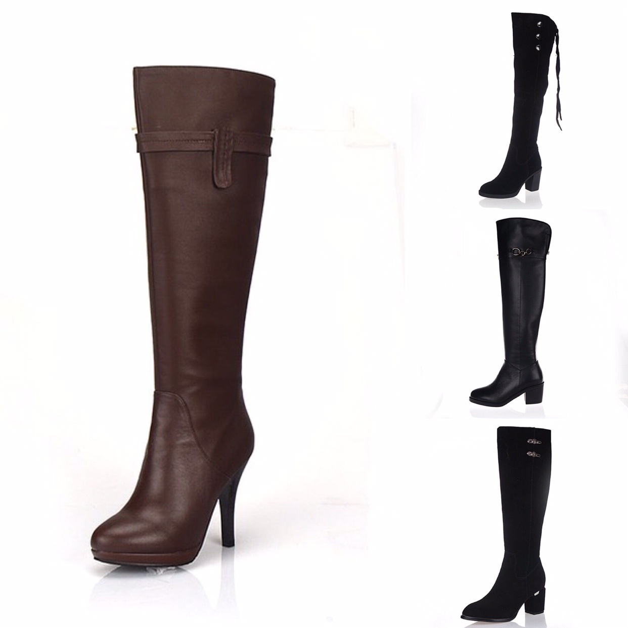 真皮骑士靴英伦瘦瘦靴足色极简风