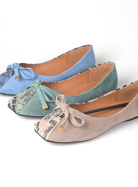 36 真皮yueyaer 女平跟蓝色酒红春季女鞋黑色低跟皮鞋淑女秋单鞋