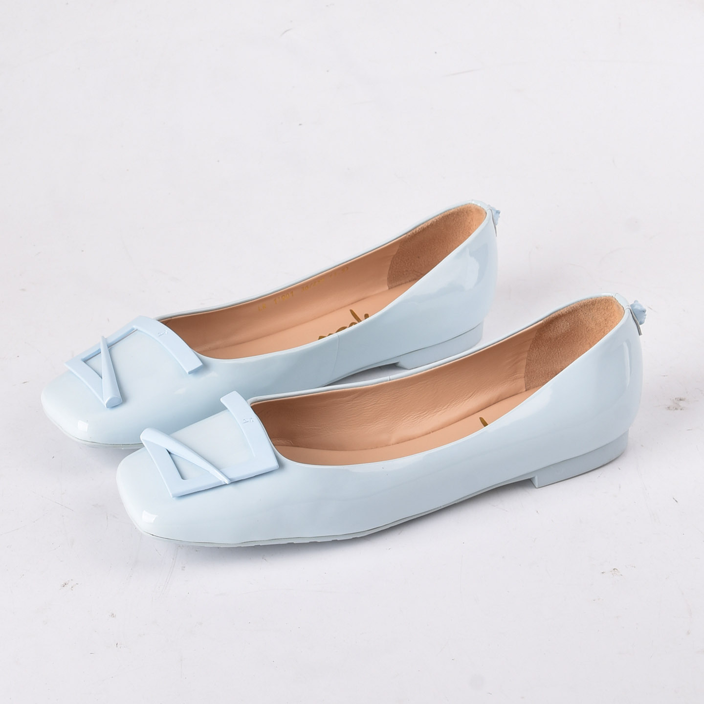 牛漆皮34-38恋尚萝莎Linea Rosa 蓝色方头女平底浅口方扣单鞋女鞋