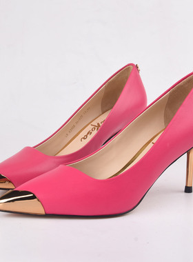 牛漆皮34-39恋尚萝莎Linea Rosa桃红S金属尖头浅口单鞋女细高跟鞋
