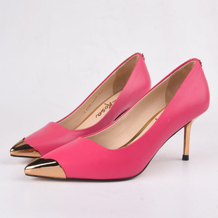 女细高跟鞋 Rosa桃红S金属尖头浅口单鞋 39莱尔斯丹Linea 牛漆皮34