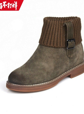 34-35牛皮Zuse加绒加厚个性灰色 保暖短靴帅气尖头风衣短筒靴726X