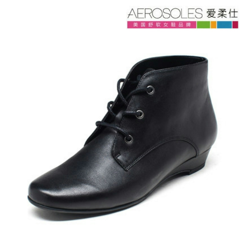 爱柔仕羊皮系带舒适风坡跟短靴