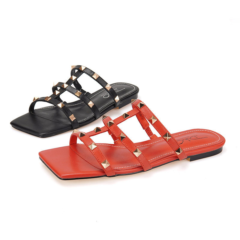 迪朵平跟罗马羊皮露趾真皮凉拖鞋