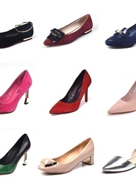 35-39牛皮羊皮yueyaer专柜正品女百搭低跟高跟鞋尖头日常工作单鞋