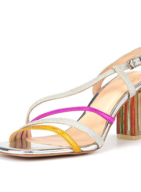 瑕疵处理！英国shellys 彩色水晶跟真皮带夏日风景线方头高跟凉鞋