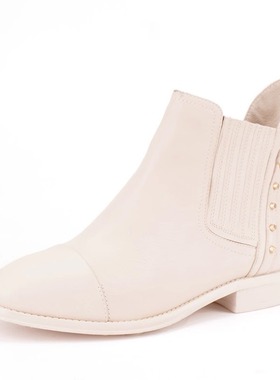 35/38-39头层牛皮shellys英国品牌 白色英伦短靴百搭复古烟筒铆钉