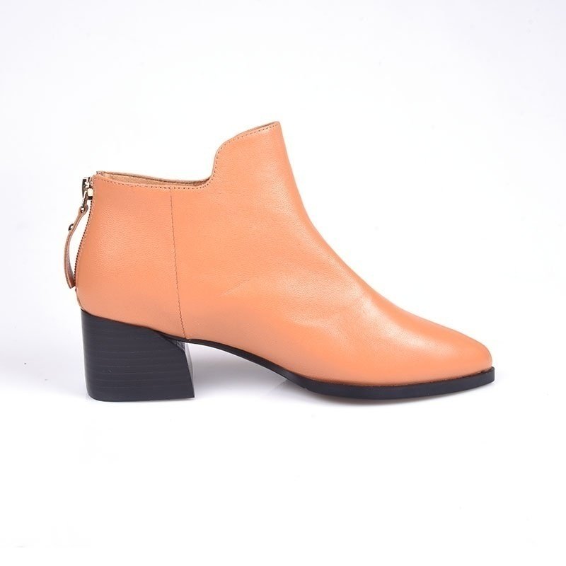 牛皮尖头南瓜红橘色秋冬英伦短靴