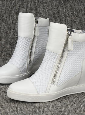 36羊皮 SSU品牌 白色内增高切尔西短靴2024新款厚底松糕女编织