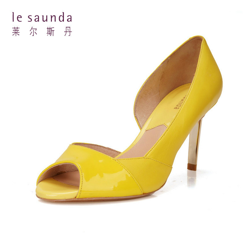 莱尔斯丹红色黄色单鞋头层牛皮
