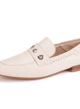 36头层牛皮shellys 乐福鞋女鞋子新款春秋季单鞋一脚蹬小皮鞋铆钉