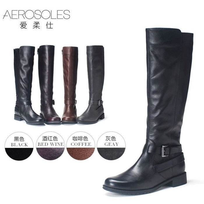 全牛皮圆头双拉链平底百搭骑士靴