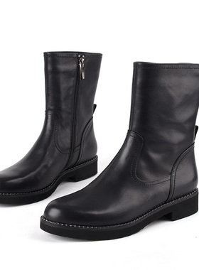 头层牛皮34-36莱尔斯丹le saunda简单瘦瘦靴短靴秋冬烟筒靴中筒靴