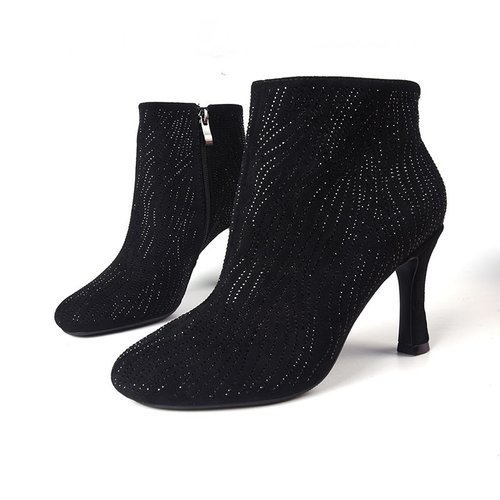 zuse羊反皮香港水钻靴女人味满钻