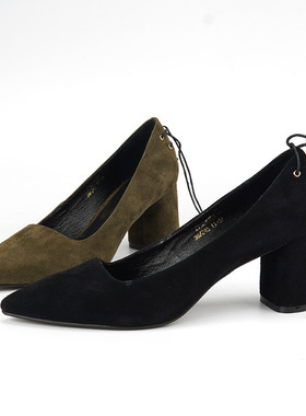 36-39羊反皮 shellys英国 墨绿色粗跟面试女职业工作单鞋正装高跟