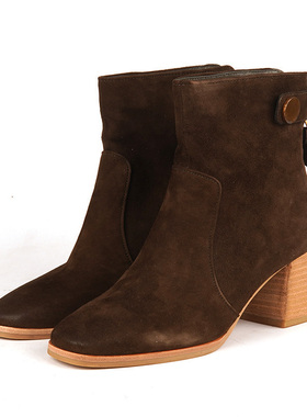 36羊皮猪皮里Shellys英国 时装女短靴加绒保暖粗跟高跟气质捡漏女