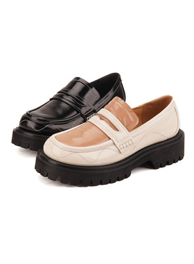 39牛漆皮shellys英国秋厚底乐福鞋一脚蹬松糕鞋女单鞋英伦风皮鞋