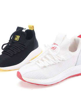 轻便34-36飞织scenic黑白女秋透气网面单鞋低跟系带舒适休闲跑鞋