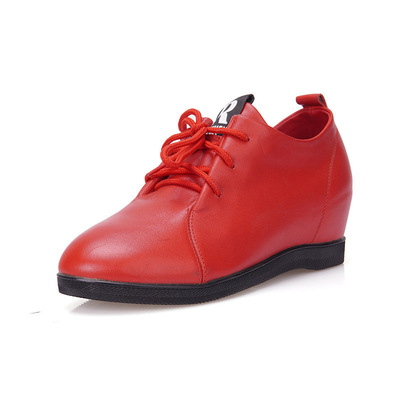 scenic牛皮新款粗跟红色女鞋