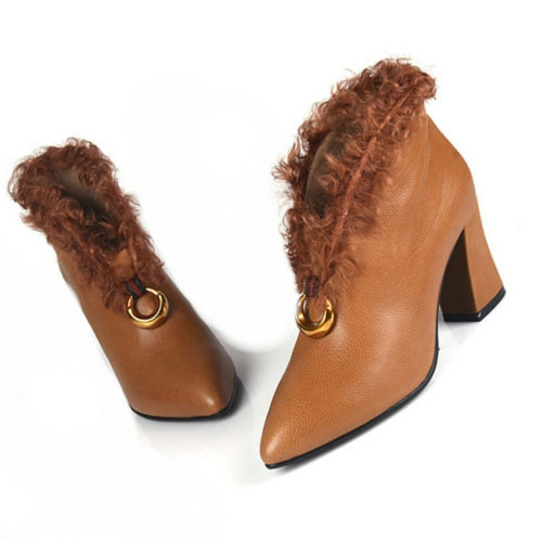 头层牛皮ZUSE金属冬季中跟毛毛靴