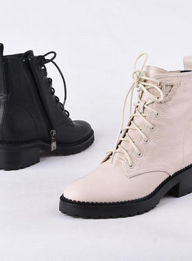 35头层羊皮Le saunda莱尔斯丹 短筒国内专柜女装诺贝短靴马丁系带