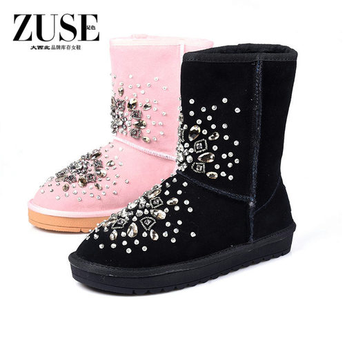 zuse抗寒水钻雪地靴厚底百搭防风
