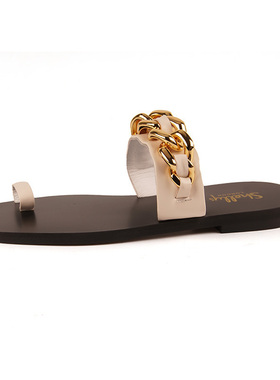 真皮shellys英国 链条平底套趾拖鞋女外穿2024新潮沙滩性感韩凉拖