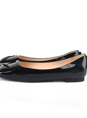 牛漆皮 35- 恋尚萝莎Linea Rosa 黑色方头女平底浅口方扣单鞋女鞋