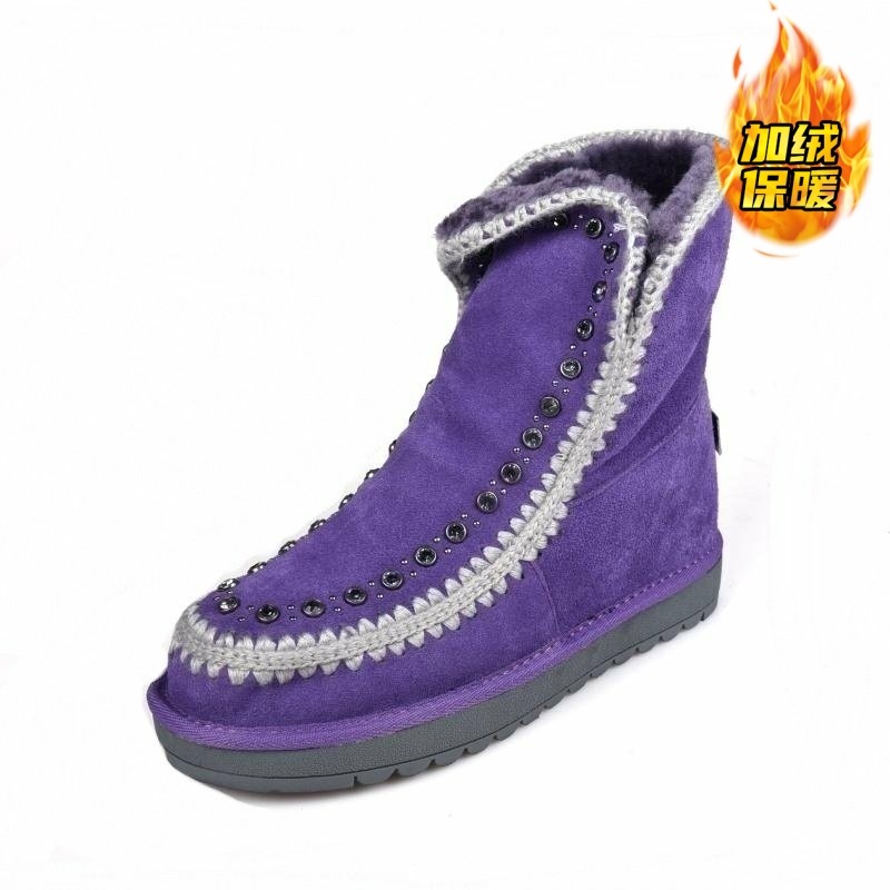 34-35羊皮毛一体ZUSE 紫色粉色雪地靴女满水钻中筒短靴棉鞋冬加绒,女鞋,时装靴,淘宝优惠券,粉丝福利购,淘宝优惠卷