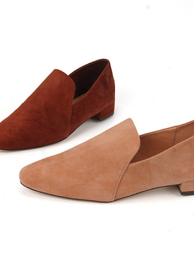 35-39羊皮绒shellys英国简单软底深口鞋船鞋绒面单鞋女低跟乐福鞋