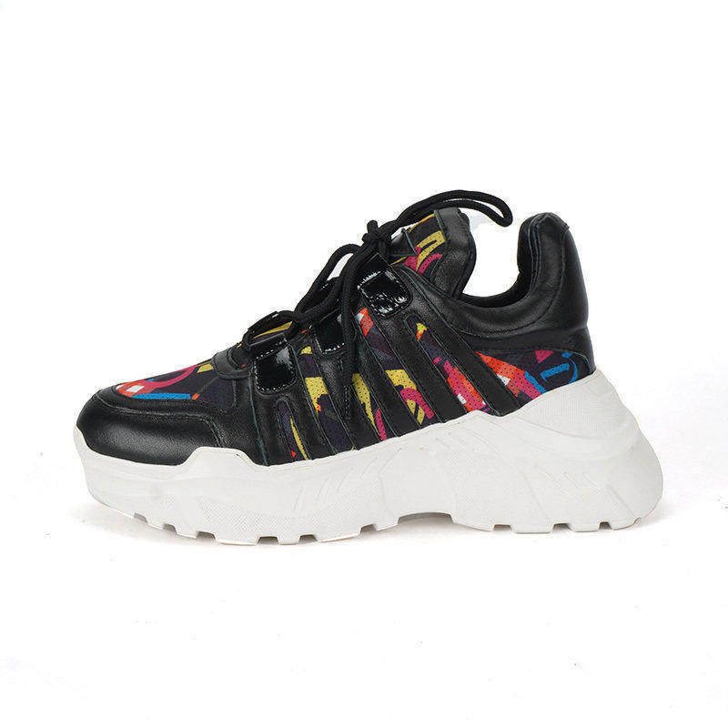 牛皮里猪皮shellys英国35-39轻便休闲减震女跑步皮面女老爹鞋印花