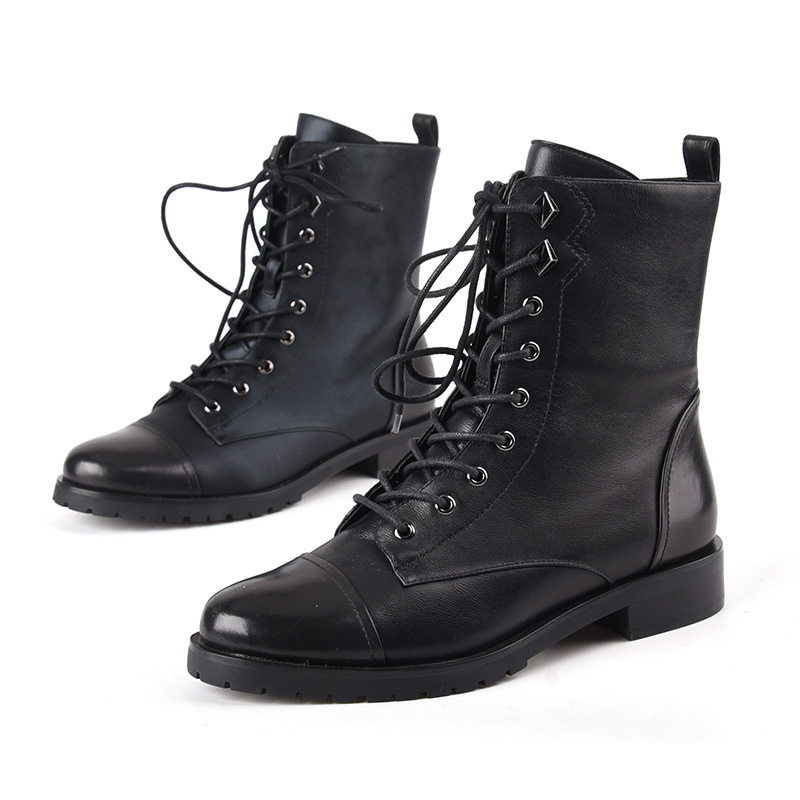 莱尔斯丹真皮短靴女短筒机车系带