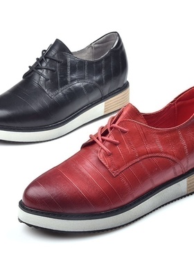 小牛皮BLVN专柜红色潮复古圆头学院风软妹森女厚底单鞋学生9713