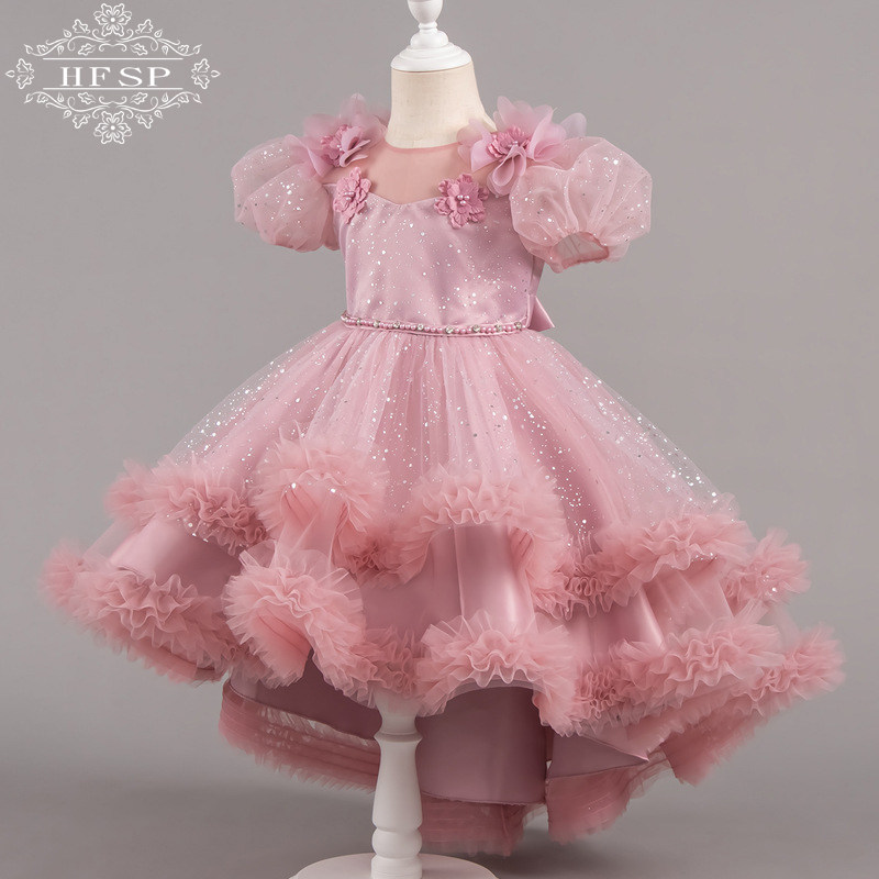 女童礼服裙儿童高端轻奢小众儿童生日花童主持钢琴演奏拖尾公主裙