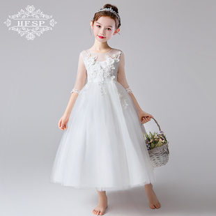 白色蕾丝网纱蓬蓬公主连衣裙表演 女童礼服裙花童婚纱裙2020年新款