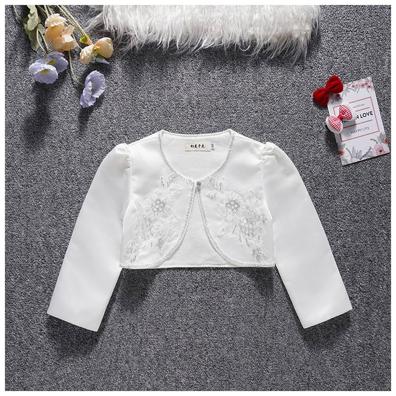 女童礼服裙外套薄款公主裙披肩斗篷儿童春秋冬白色长袖童装外出服