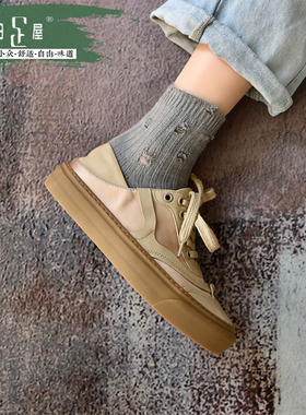 港式拼色厚底德训鞋轻便舒适系带软底软面休闲鞋女232024